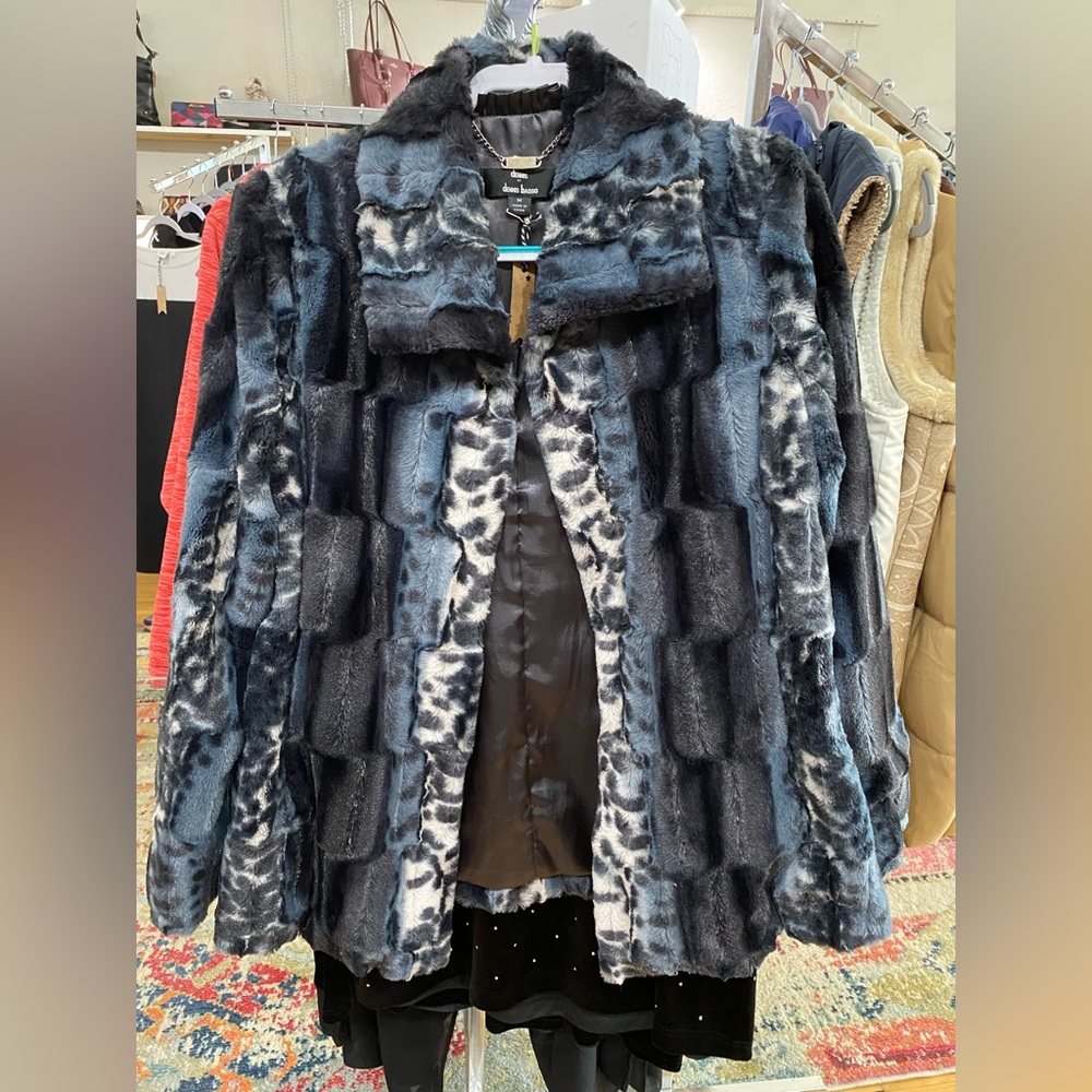Dennis Basso Luxurious Faux Fur Jacket in Blue and Black - Picture 1 of 6